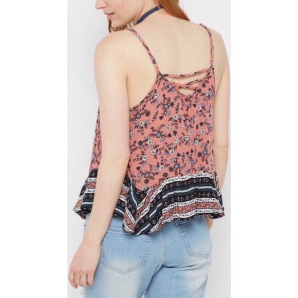 Rue21 Tops - Rue 21, Pink Floral Folklore Lattice Back Cami Top